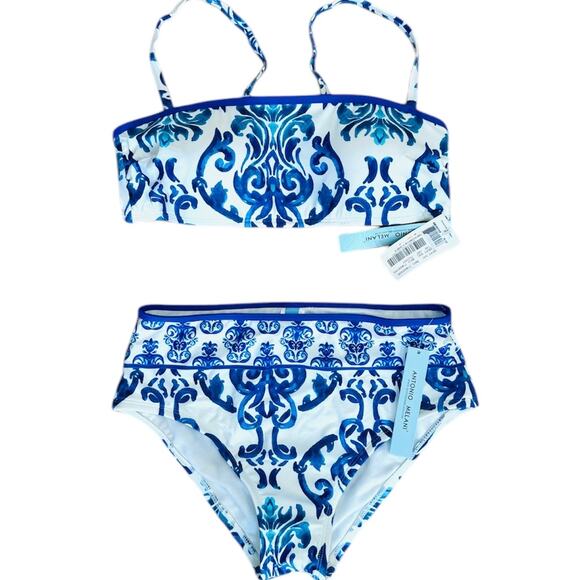 ANTONIO MELANI NWT Blue & White Mosaic 2 Piece Bikini Swim SET – Medium - Picture 5 of 5